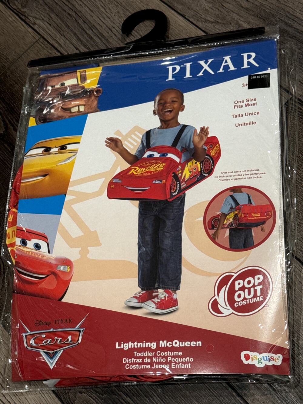 Disney Pixar Cars LIGHTNING MCQUEEN Pop Out One Size Kids Costume Halloween NWT